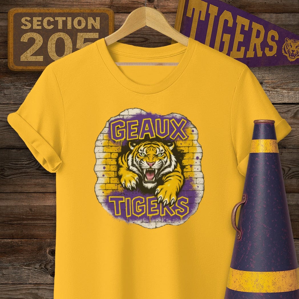 S / Gold Louisiana Geaux Tigers Graffiti Style Game Day T-Shirt by Laissez Faire Wear