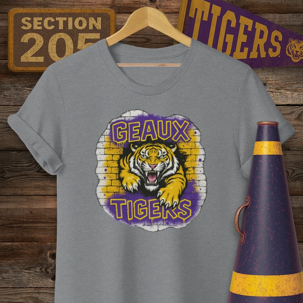 S / Graphite Heather Louisiana Geaux Tigers Graffiti Style Game Day T-Shirt by Laissez Faire Wear