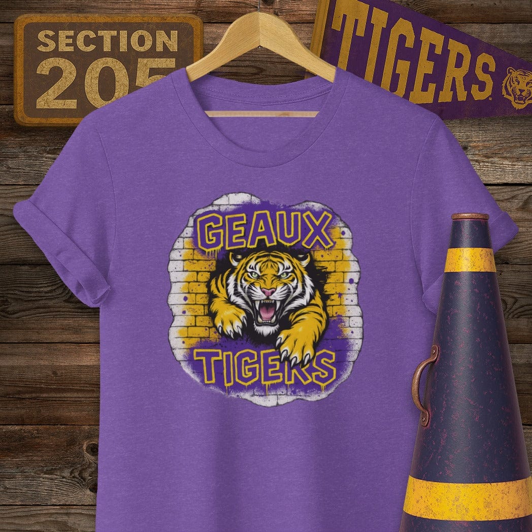 S / Heather Purple Louisiana Geaux Tigers Graffiti Style Game Day T-Shirt by Laissez Faire Wear