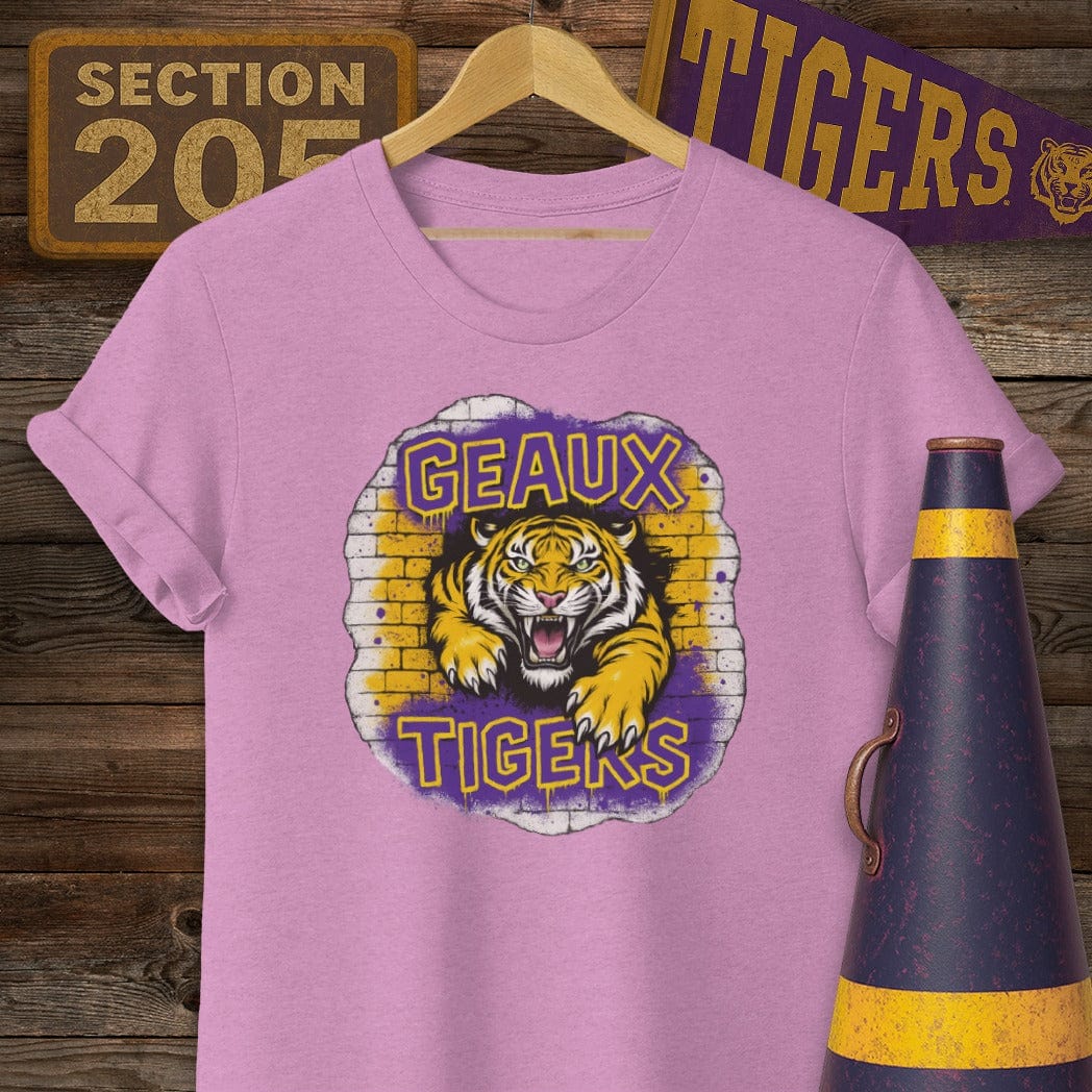 S / Heather Radiant Orchid Louisiana Geaux Tigers Graffiti Style Game Day T-Shirt by Laissez Faire Wear