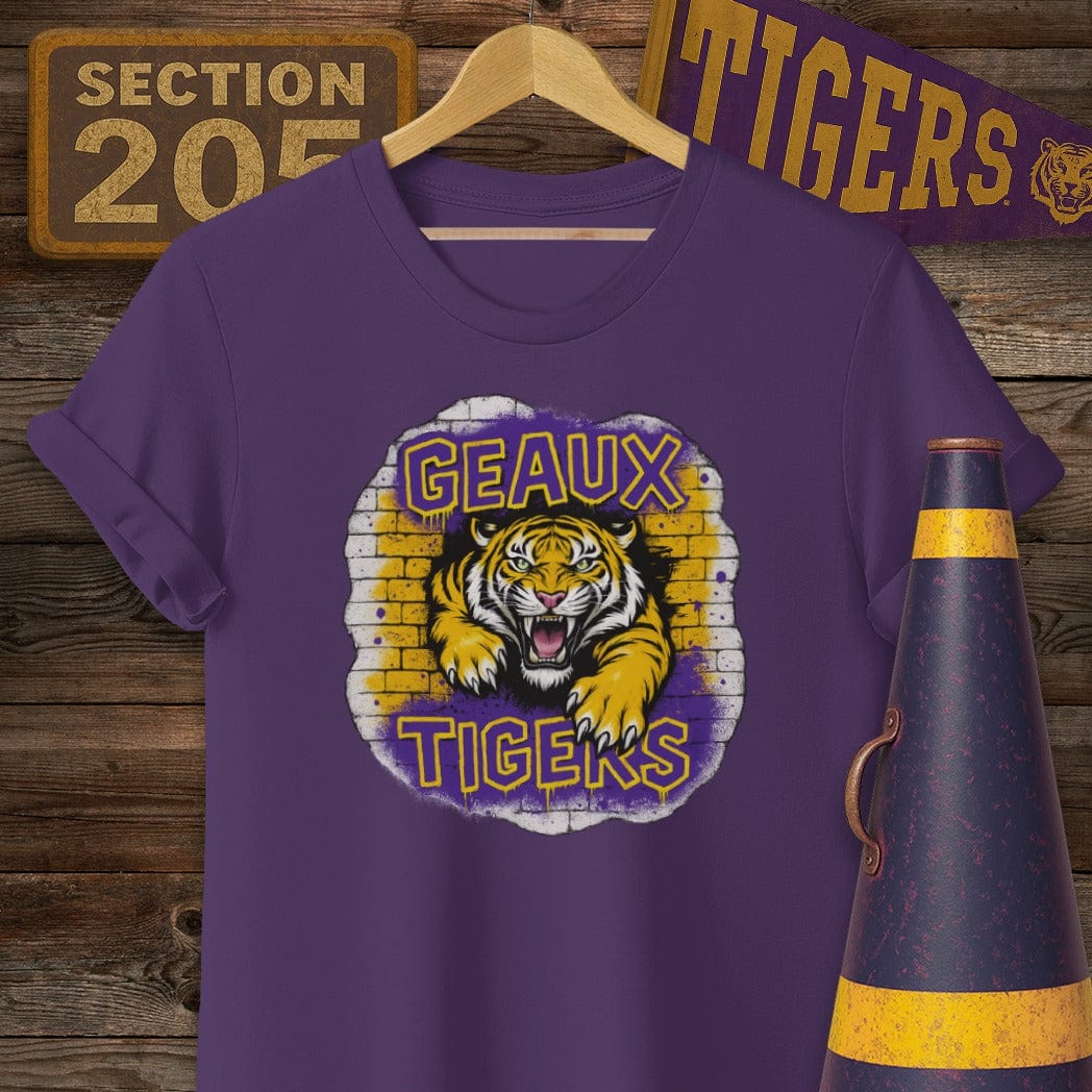 S / Purple Louisiana Geaux Tigers Graffiti Style Game Day T-Shirt by Laissez Faire Wear