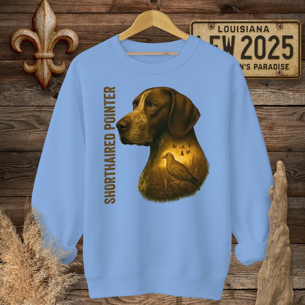S / Carolina Blue Louisiana German Shorthaired Pointer Hunting Dog Sweatshirt by Laissez Faire Wear