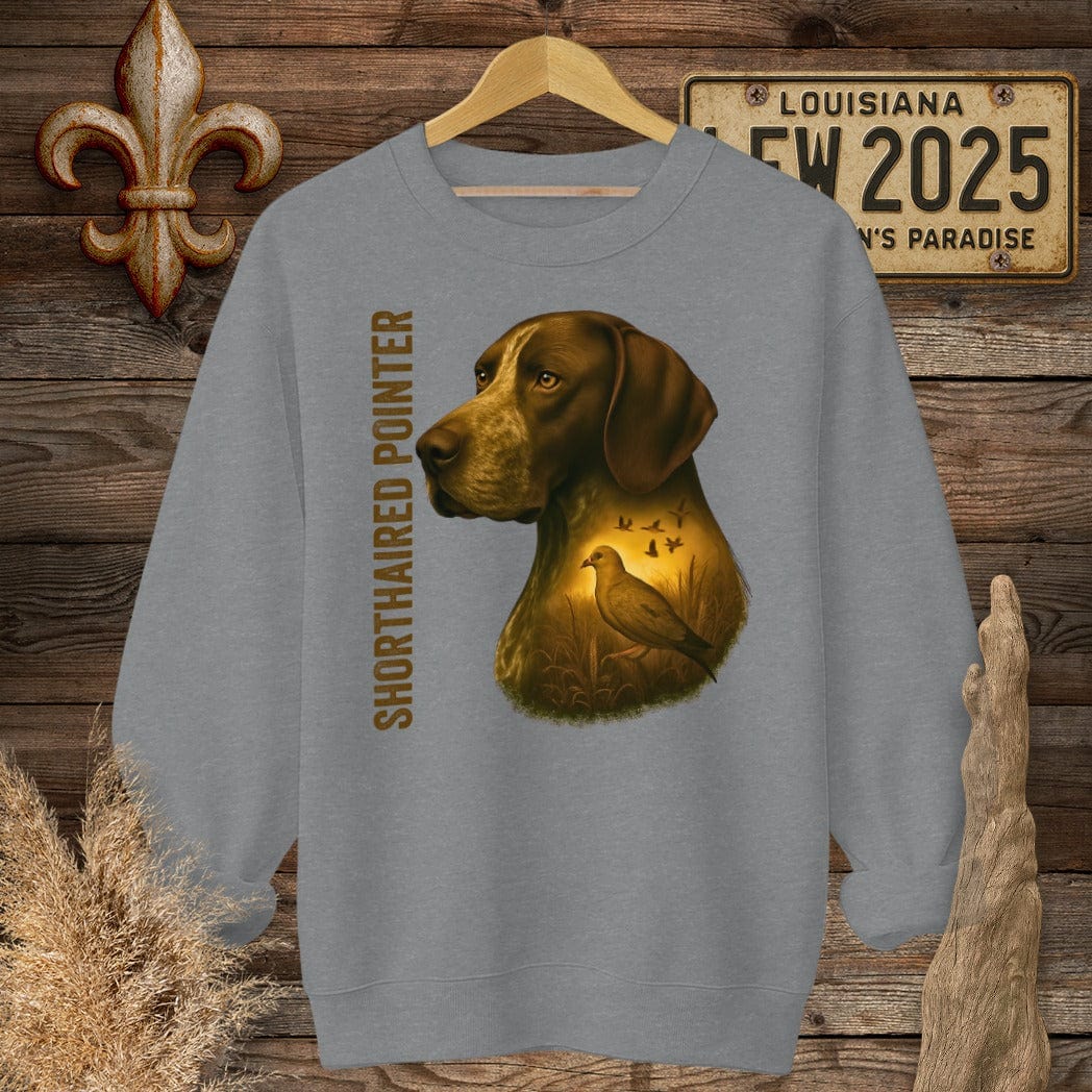 S / Graphite Heather Louisiana German Shorthaired Pointer Hunting Dog Sweatshirt by Laissez Faire Wear