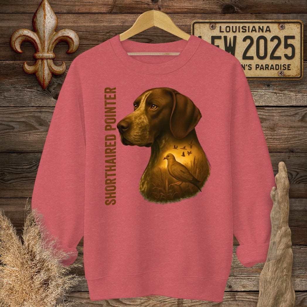 S / Heather Scarlet Red Louisiana German Shorthaired Pointer Hunting Dog Sweatshirt by Laissez Faire Wear