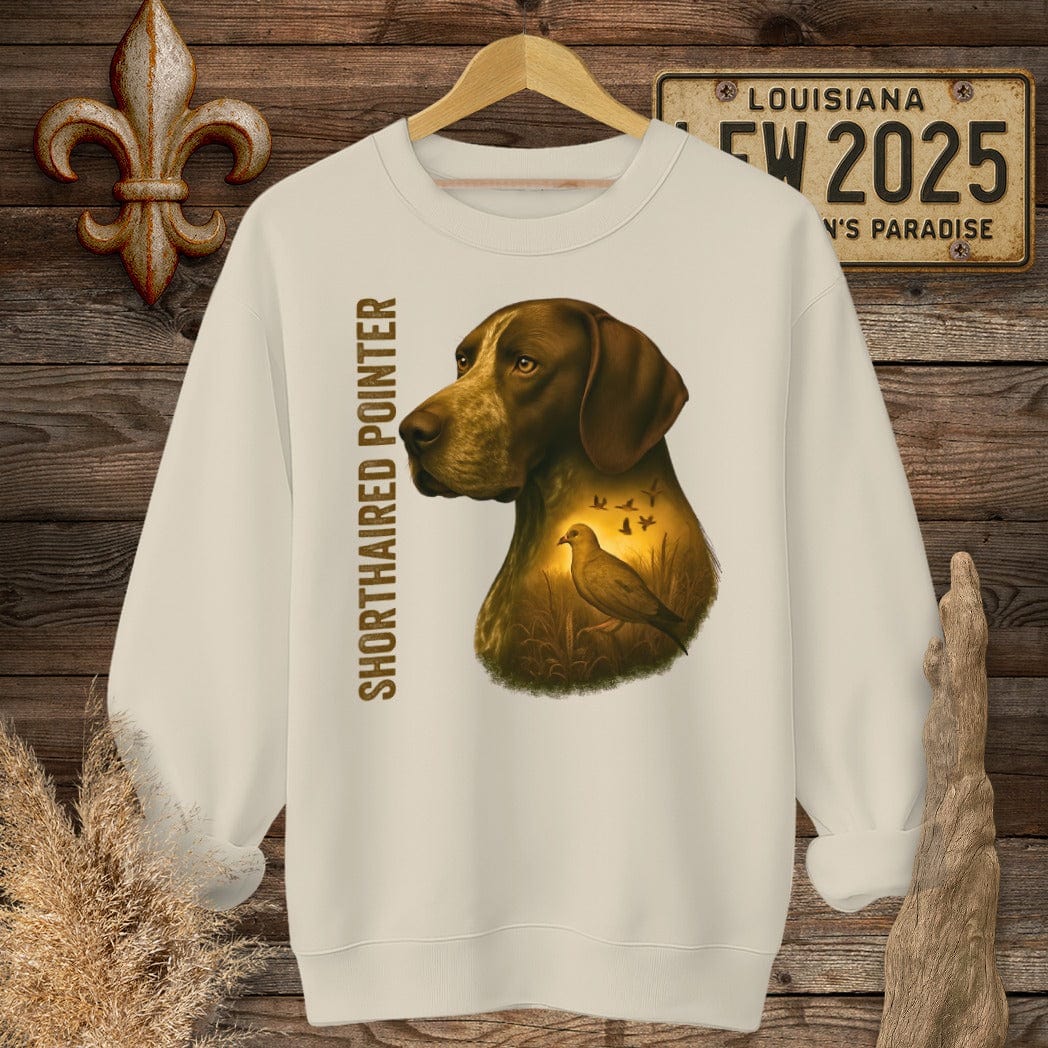 S / Sand Louisiana German Shorthaired Pointer Hunting Dog Sweatshirt by Laissez Faire Wear