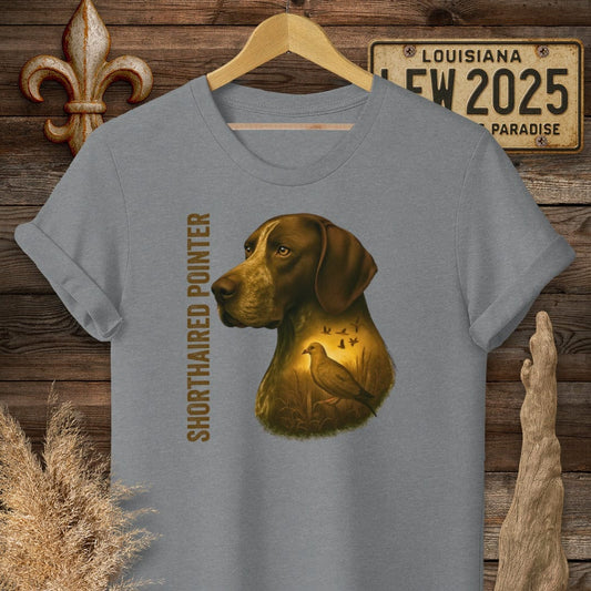 S / Graphite Heather Louisiana German Shorthaired Pointer Hunting Dog T-Shirt by Laissez Faire Wear