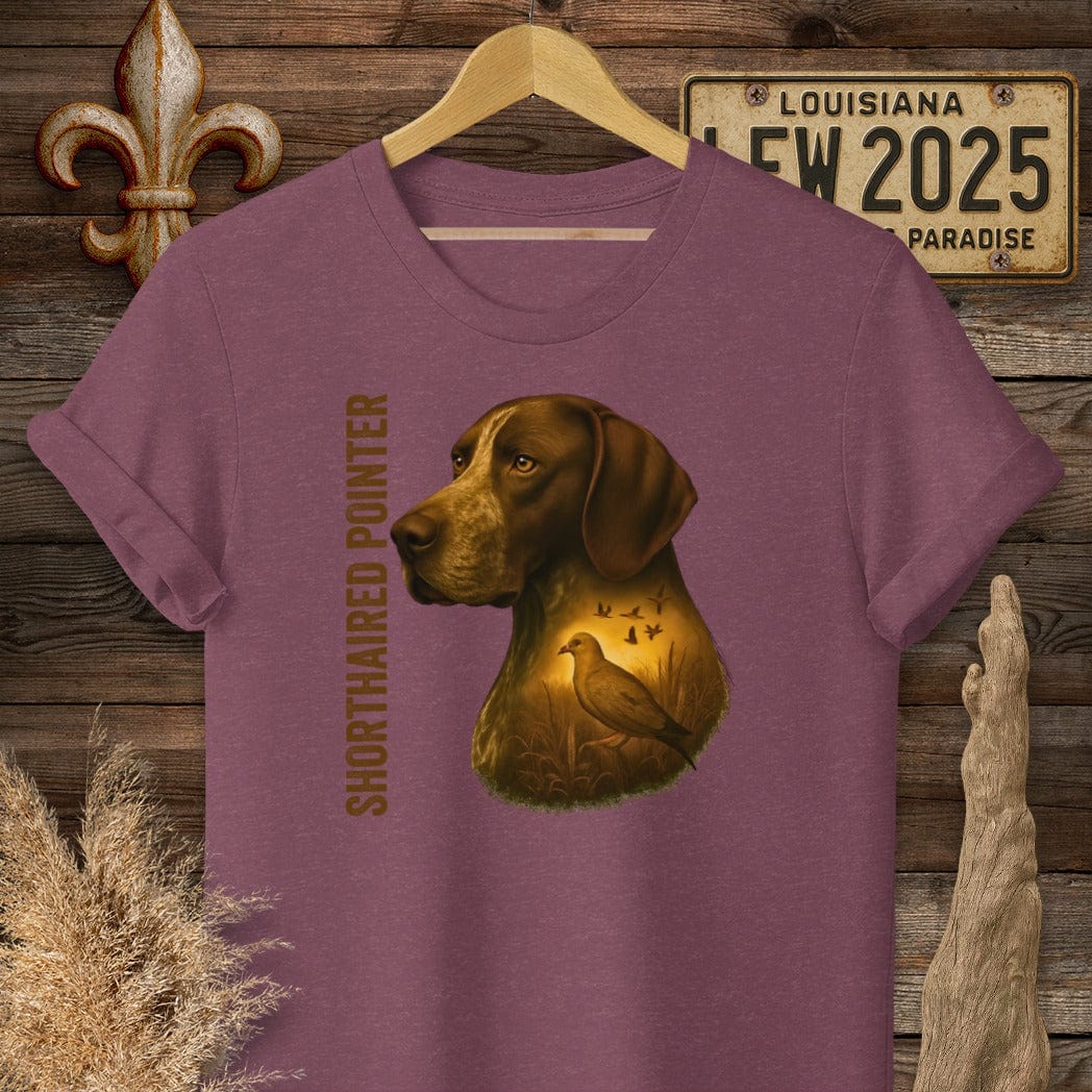 S / Heather Maroon Louisiana German Shorthaired Pointer Hunting Dog T-Shirt by Laissez Faire Wear