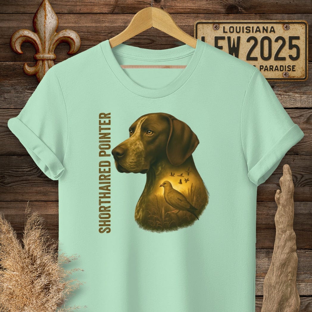 S / Mint Green Louisiana German Shorthaired Pointer Hunting Dog T-Shirt by Laissez Faire Wear