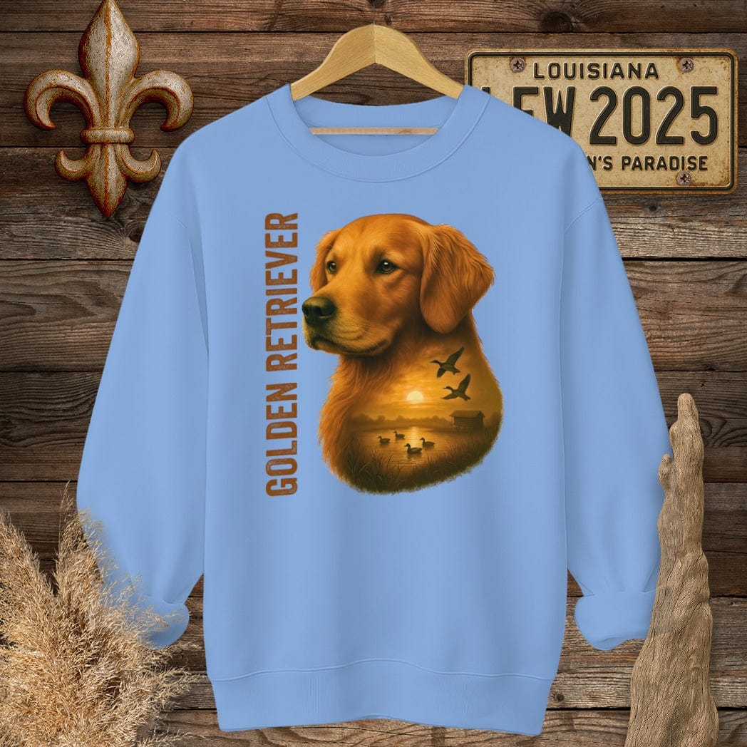 S / Carolina Blue Louisiana Golden Retriever Hunting Dog Sweatshirt by Laissez Faire Wear