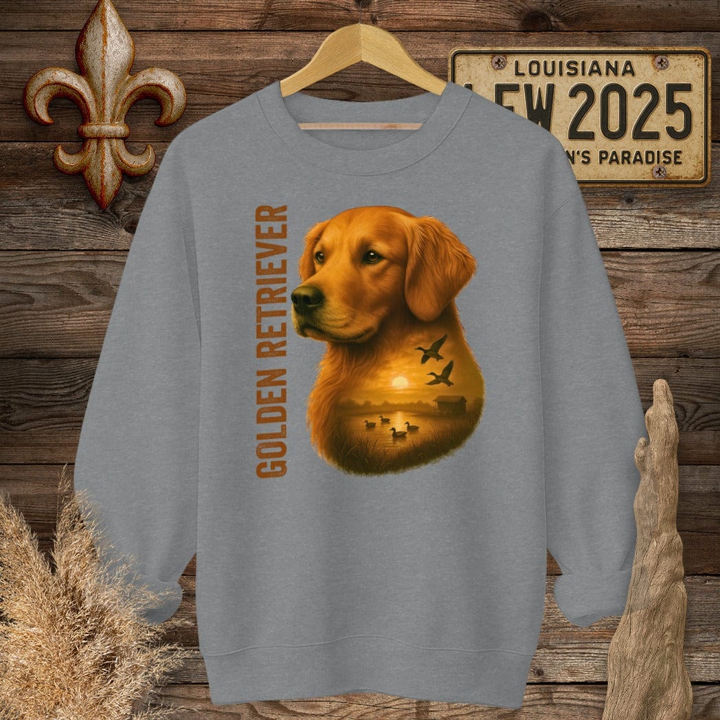 S / Graphite Heather Louisiana Golden Retriever Hunting Dog Sweatshirt by Laissez Faire Wear