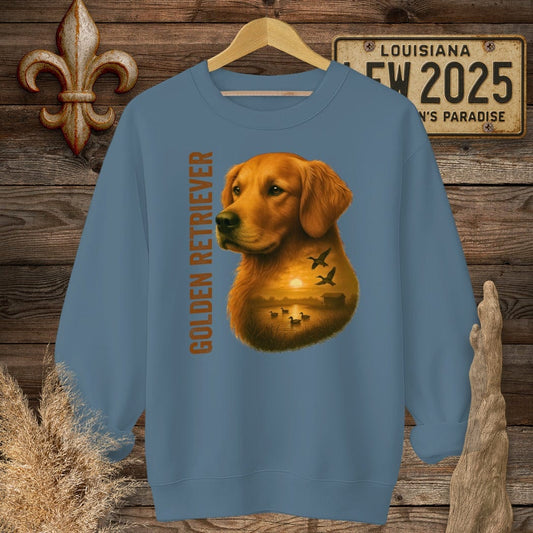 S / Indigo Blue Louisiana Golden Retriever Hunting Dog Sweatshirt by Laissez Faire Wear
