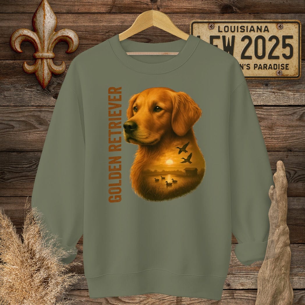 S / Military Green Louisiana Golden Retriever Hunting Dog Sweatshirt by Laissez Faire Wear