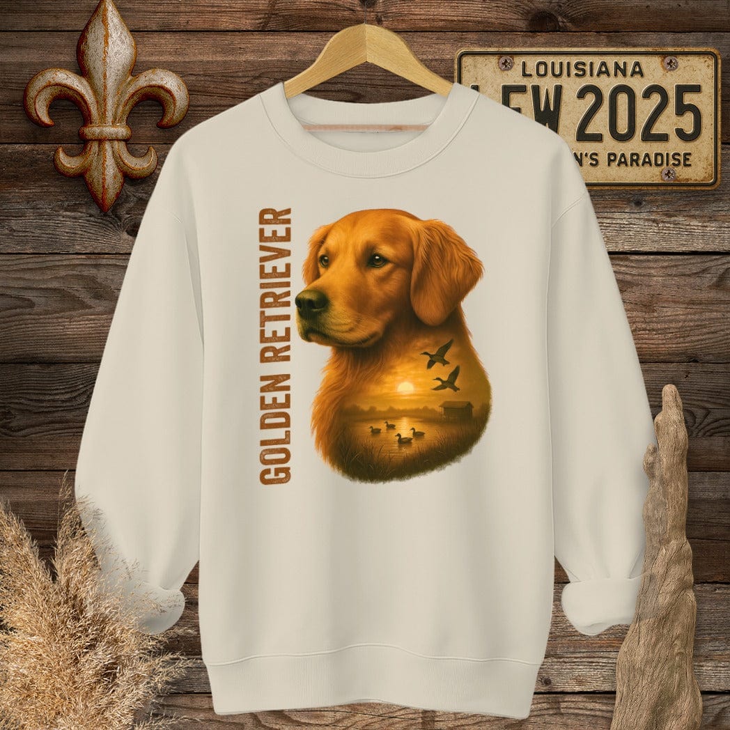 S / Sand Louisiana Golden Retriever Hunting Dog Sweatshirt by Laissez Faire Wear