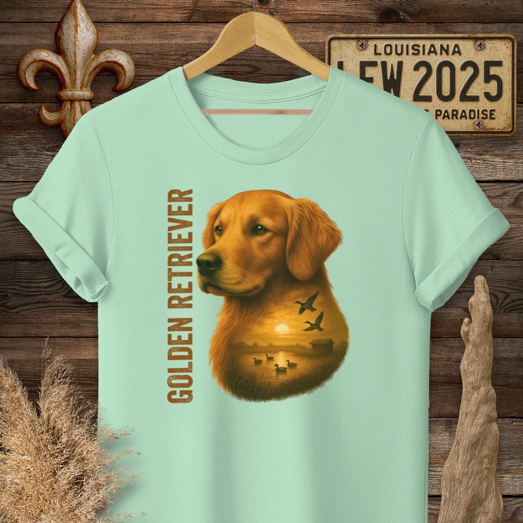 S / Mint Green Louisiana Golden Retriever Hunting Dog T-Shirt by Laissez Faire Wear