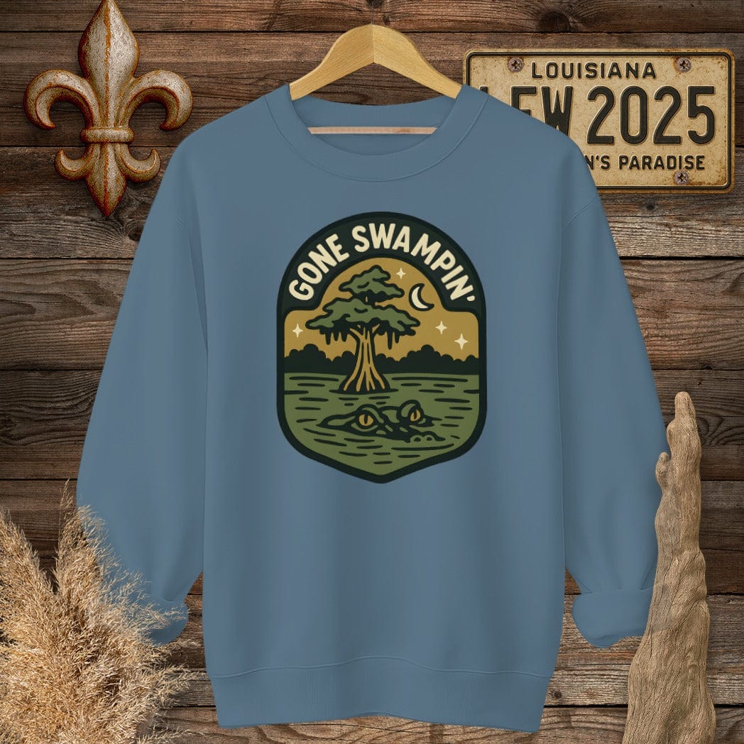 S / Indigo Blue Louisiana Gone Swampin' Sweatshirt by Laissez Faire Wear