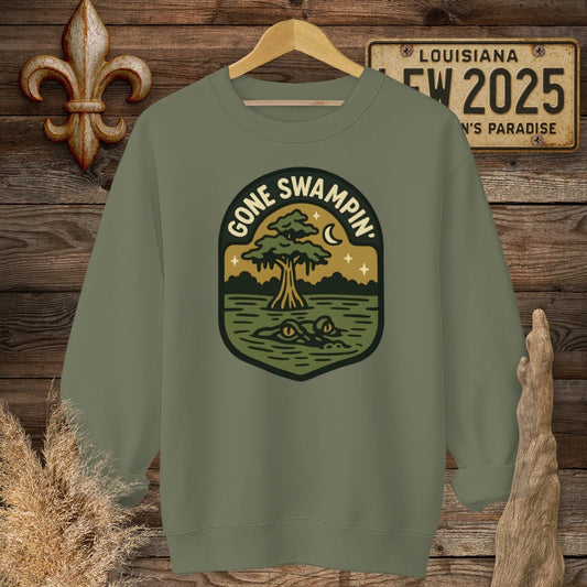 S / Military Green Louisiana Gone Swampin' Sweatshirt by Laissez Faire Wear