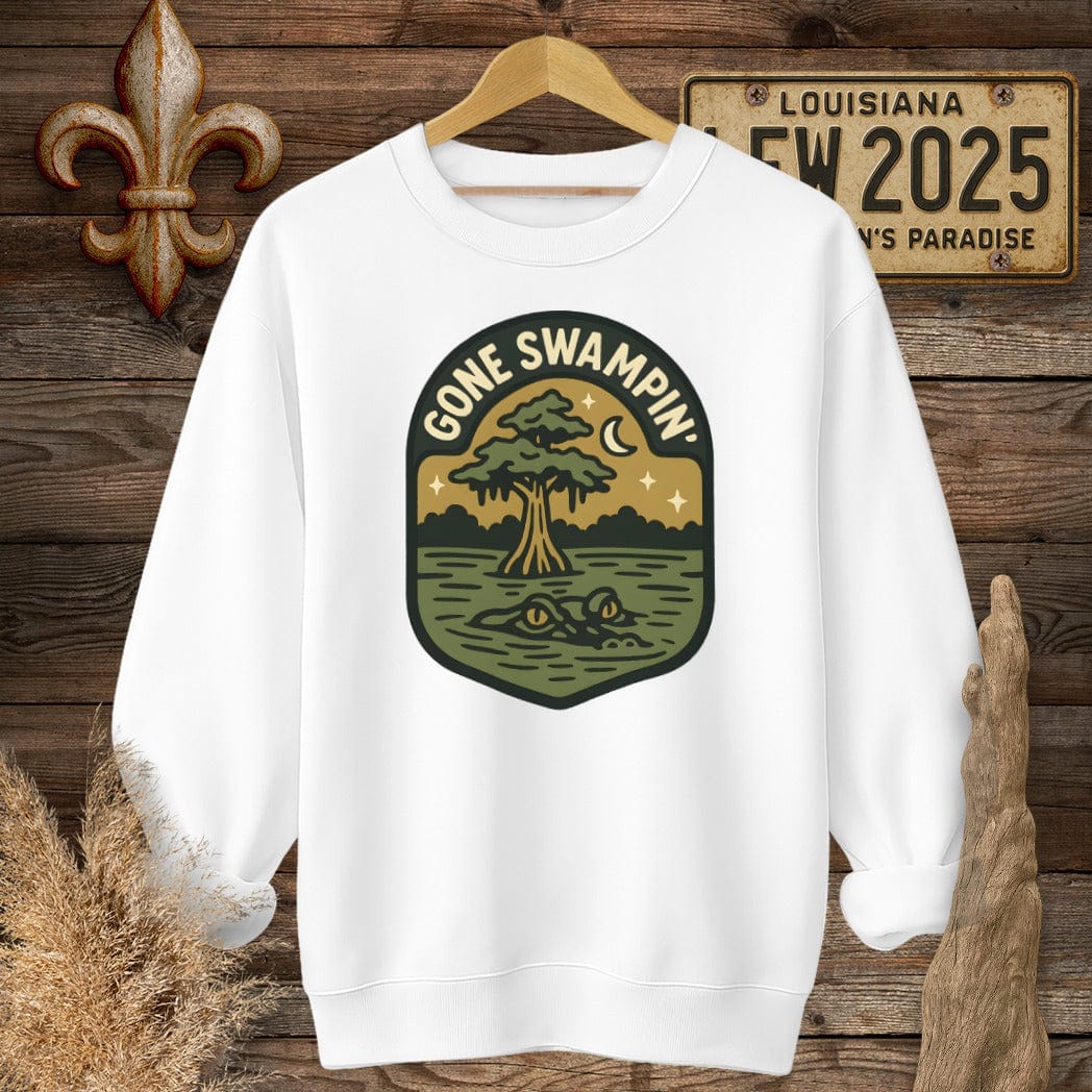 S / White Louisiana Gone Swampin' Sweatshirt by Laissez Faire Wear