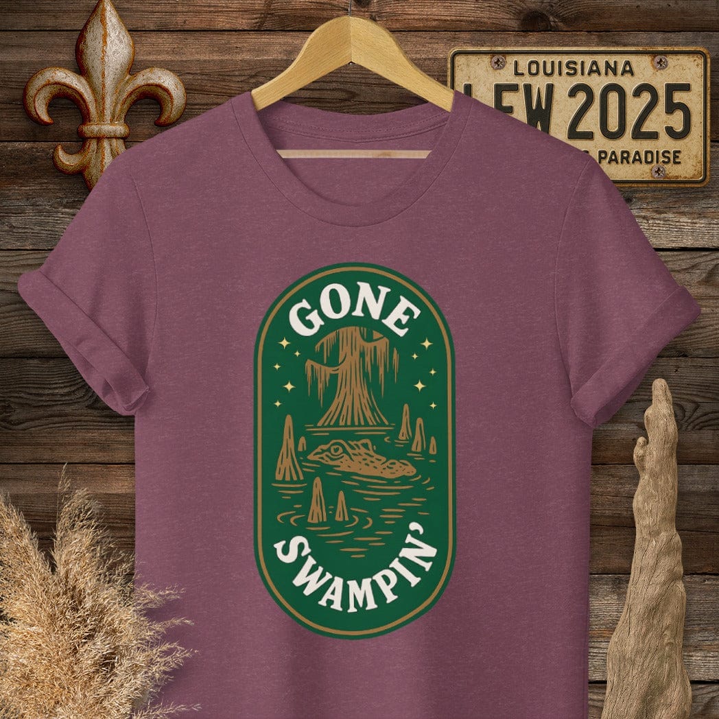 S / Heather Maroon Louisiana Gone Swampin' T-Shirt by Laissez Faire Wear