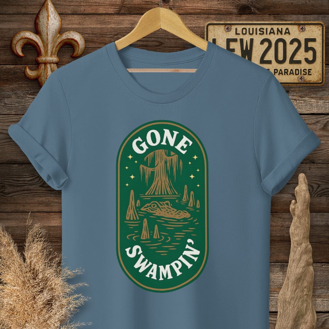 S / Indigo Blue Louisiana Gone Swampin' T-Shirt by Laissez Faire Wear