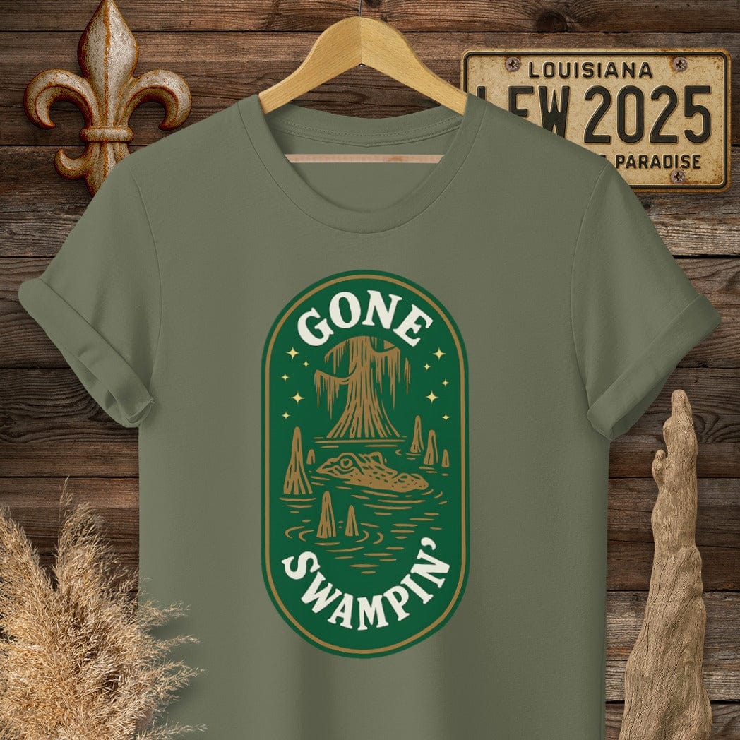 S / Military Green Louisiana Gone Swampin' T-Shirt by Laissez Faire Wear