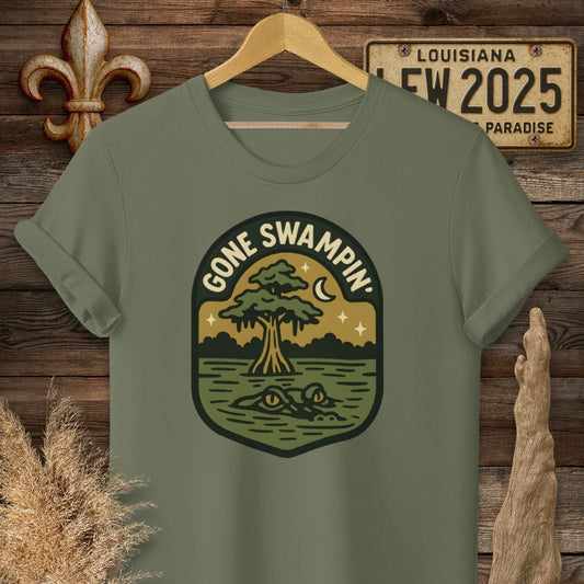 S / Military Green Louisiana Gone Swampin' T-Shirt by Laissez Faire Wear
