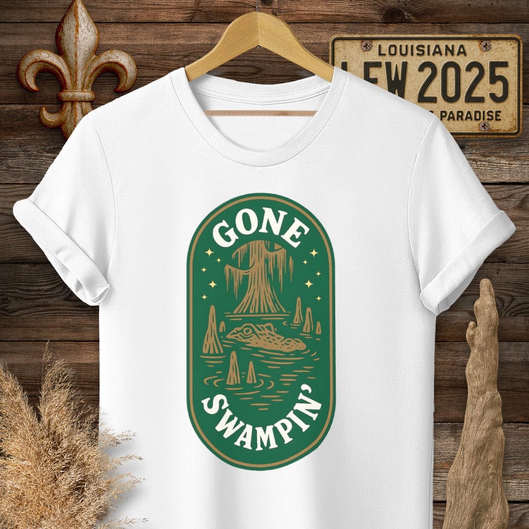 S / White Louisiana Gone Swampin' T-Shirt by Laissez Faire Wear