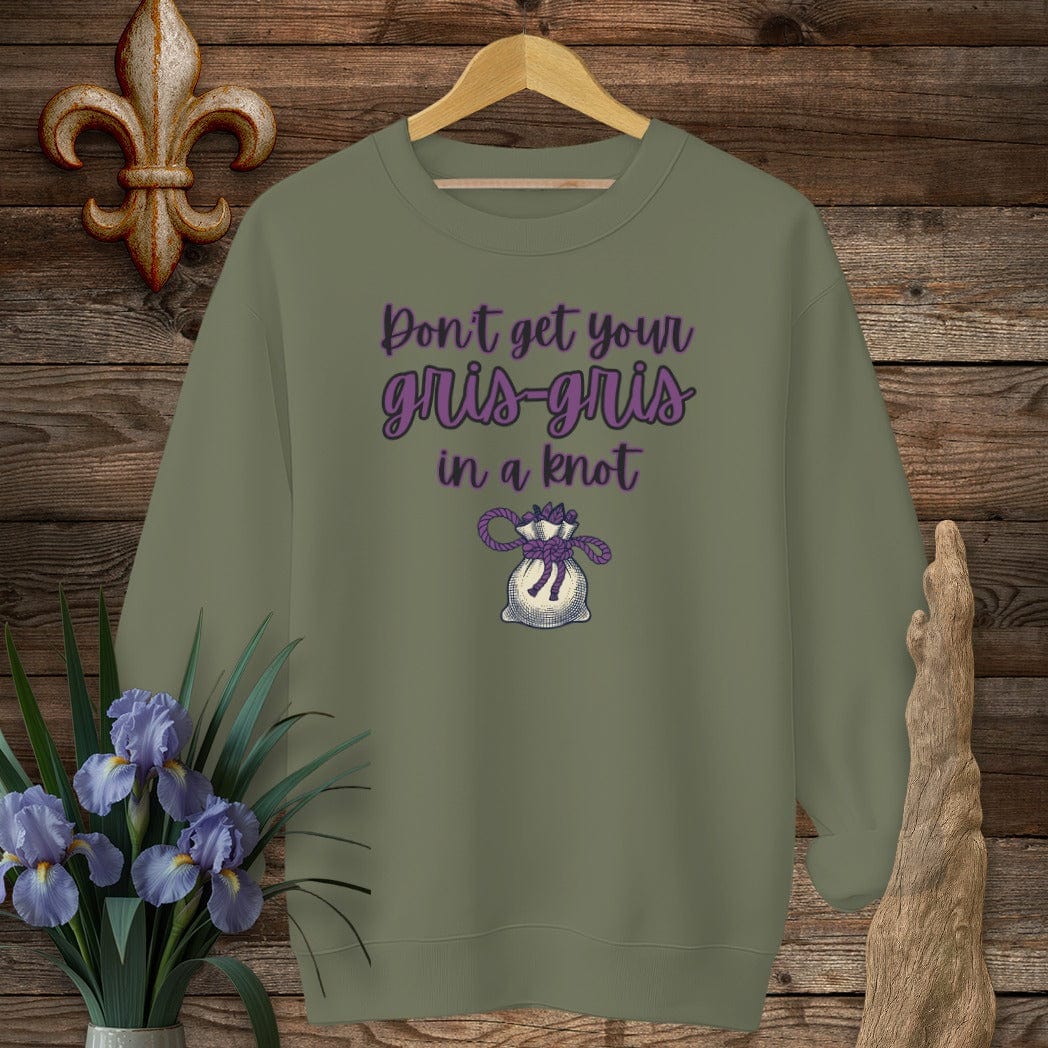S / Military Green Louisiana Gris-gris in a Knot Sweatshirt by Laissez Faire Wear