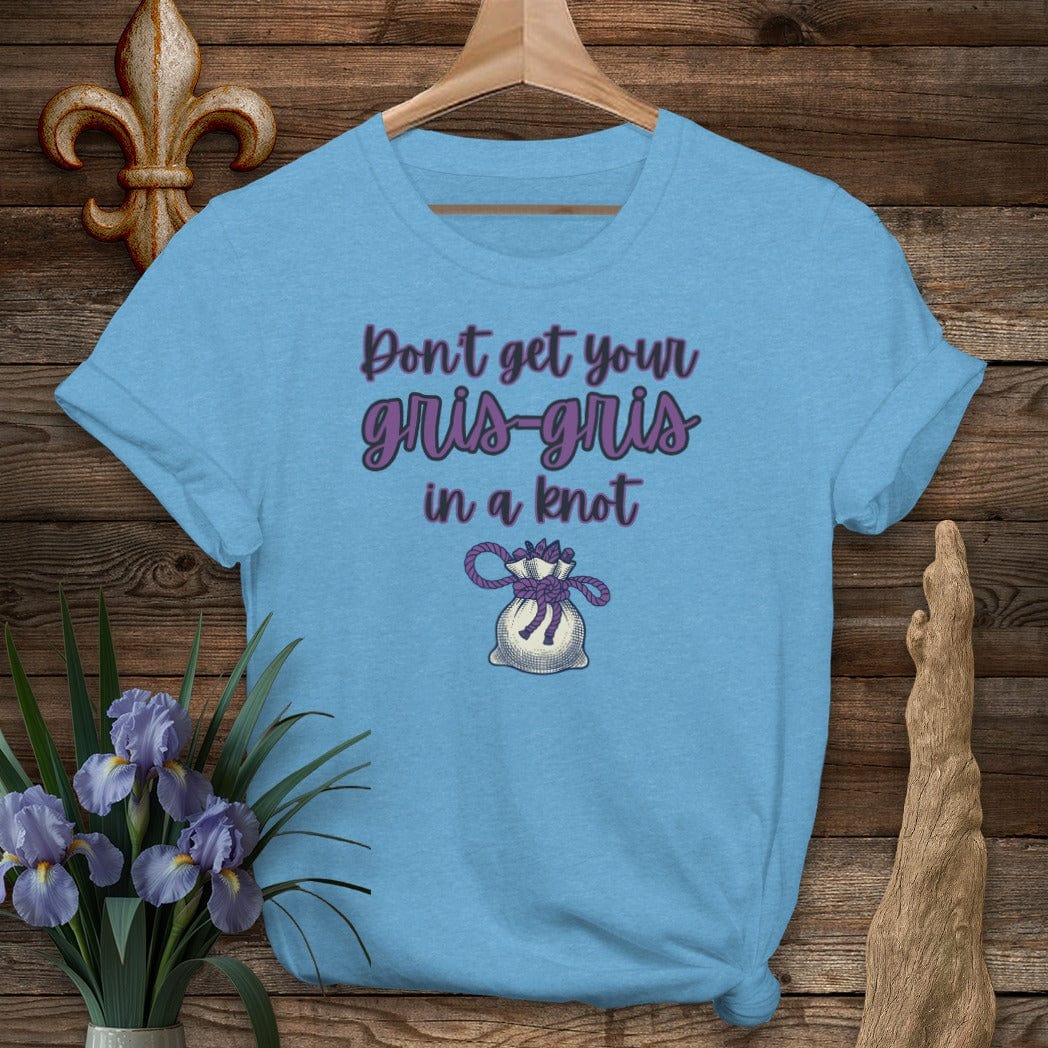 S / Heather Sapphire Louisiana Gris-gris in a Knot T-Shirt by Laissez Faire Wear