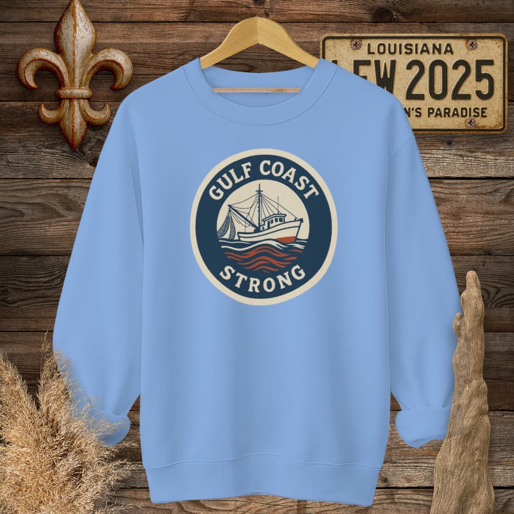 S / Carolina Blue Louisiana Gulf Coast Strong Sweatshirt by Laissez Faire Wear