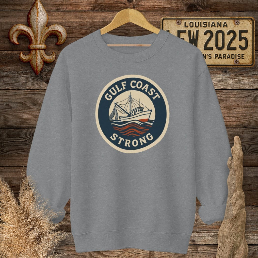 S / Graphite Heather Louisiana Gulf Coast Strong Sweatshirt by Laissez Faire Wear