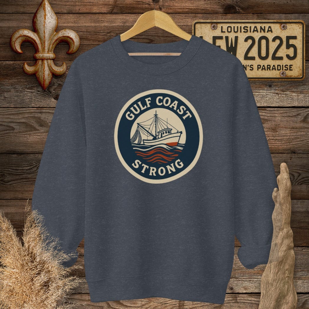 S / Heather Sport Dark Navy Louisiana Gulf Coast Strong Sweatshirt by Laissez Faire Wear