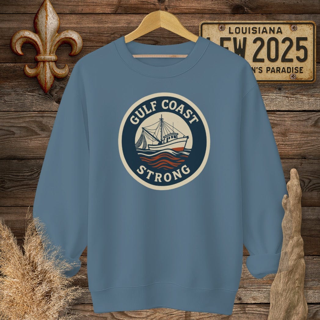 S / Indigo Blue Louisiana Gulf Coast Strong Sweatshirt by Laissez Faire Wear