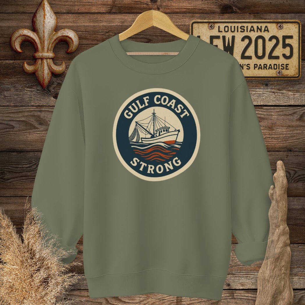S / Military Green Louisiana Gulf Coast Strong Sweatshirt by Laissez Faire Wear