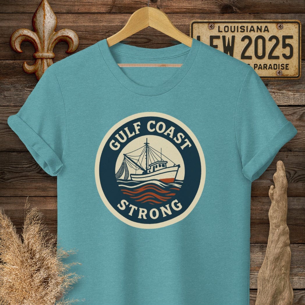 S / Heather Galapagos Blue Louisiana Gulf Coast Strong T-Shirt by Laissez Faire Wear