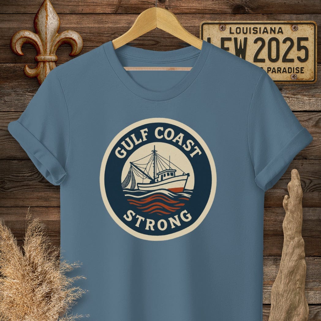 S / Indigo Blue Louisiana Gulf Coast Strong T-Shirt by Laissez Faire Wear