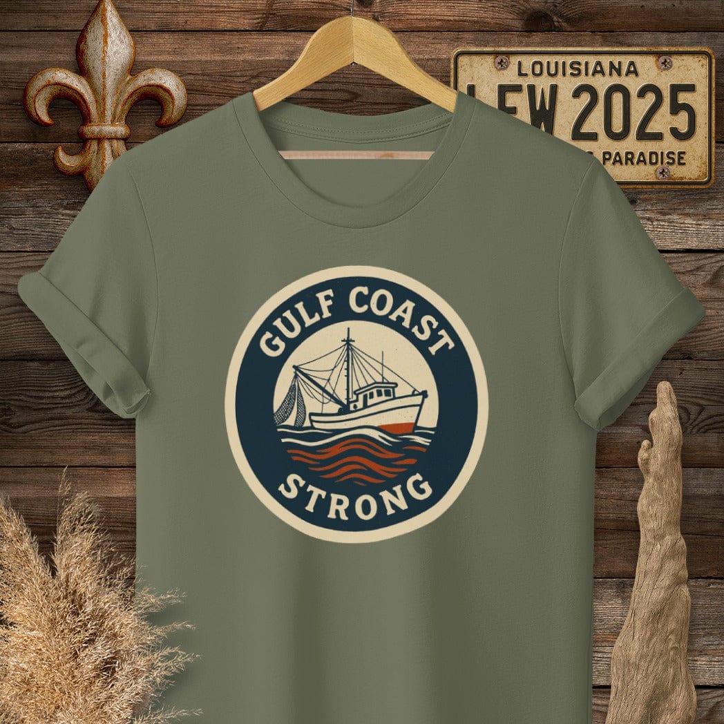 S / Military Green Louisiana Gulf Coast Strong T-Shirt by Laissez Faire Wear