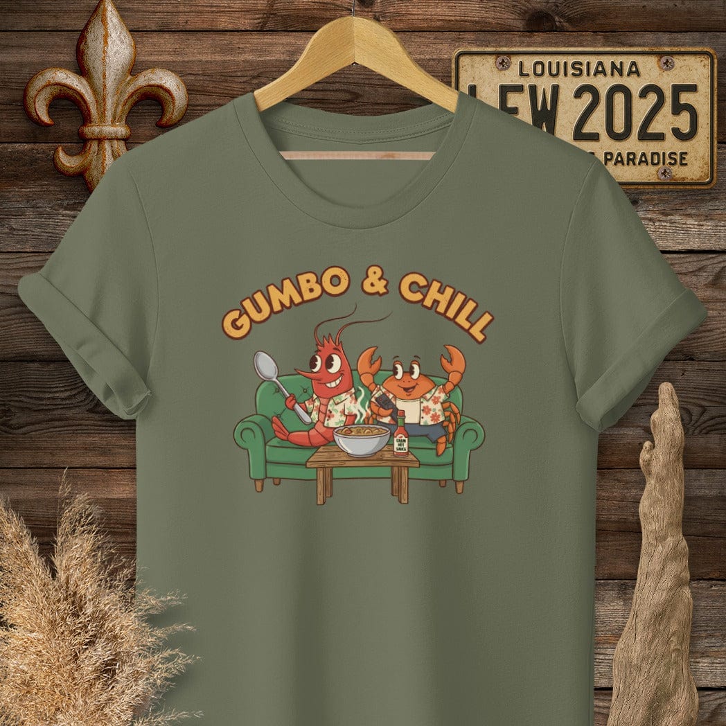 S / Military Green Louisiana Gumbo & Chill T-Shirt by Laissez Faire Wear