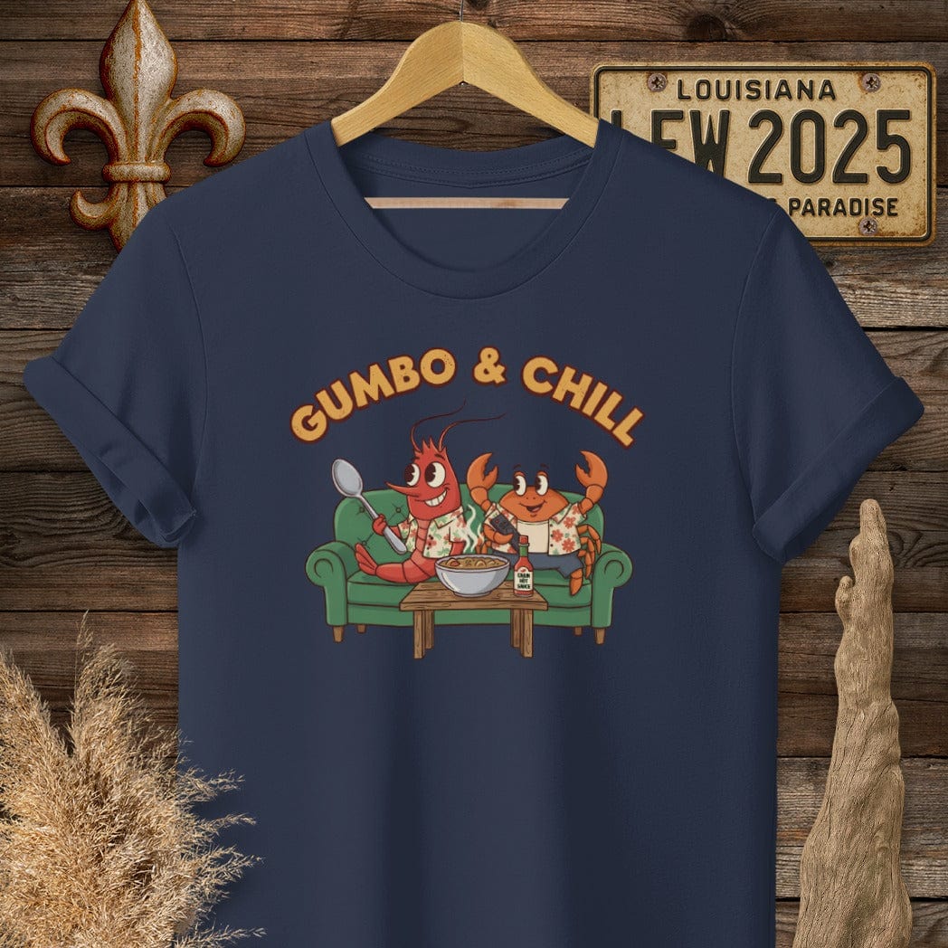 S / Navy Louisiana Gumbo & Chill T-Shirt by Laissez Faire Wear
