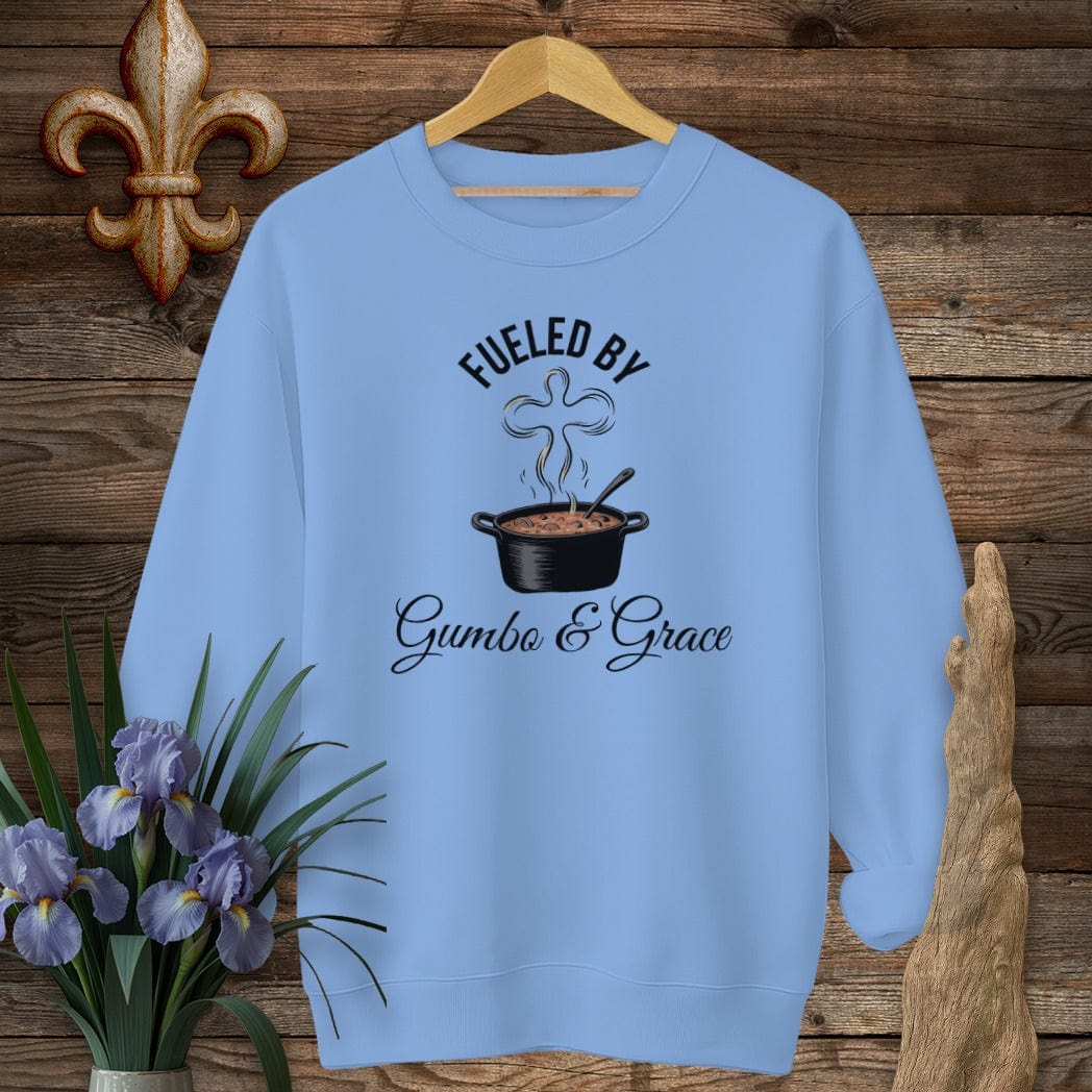 S / Carolina Blue Louisiana Gumbo & Grace sweatshirt by Laissez Faire Wear