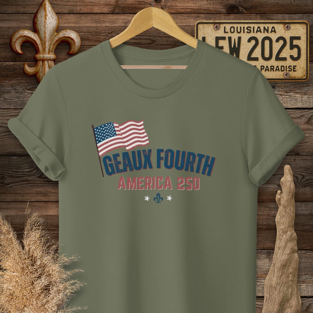 S / Military Green Louisiana Happy Geaux Fourth T-Shirt by Laissez Faire Wear