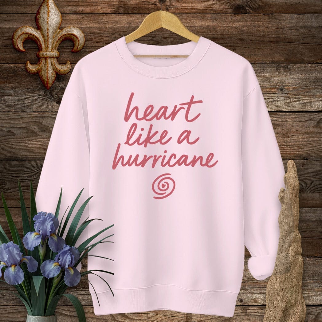 S / Light Pink Louisiana Heart Like a Hurricane Sweatshirt by Laissez Faire Wear