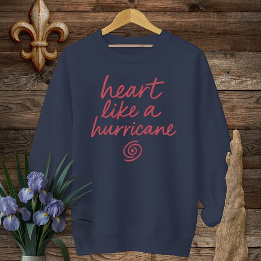 S / Navy Louisiana Heart Like a Hurricane Sweatshirt by Laissez Faire Wear