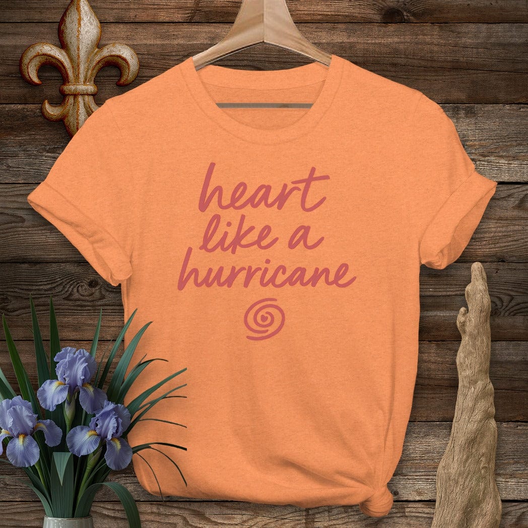 S / Heather Orange Louisiana Heart Like a Hurricane T-Shirt by Laissez Faire Wear