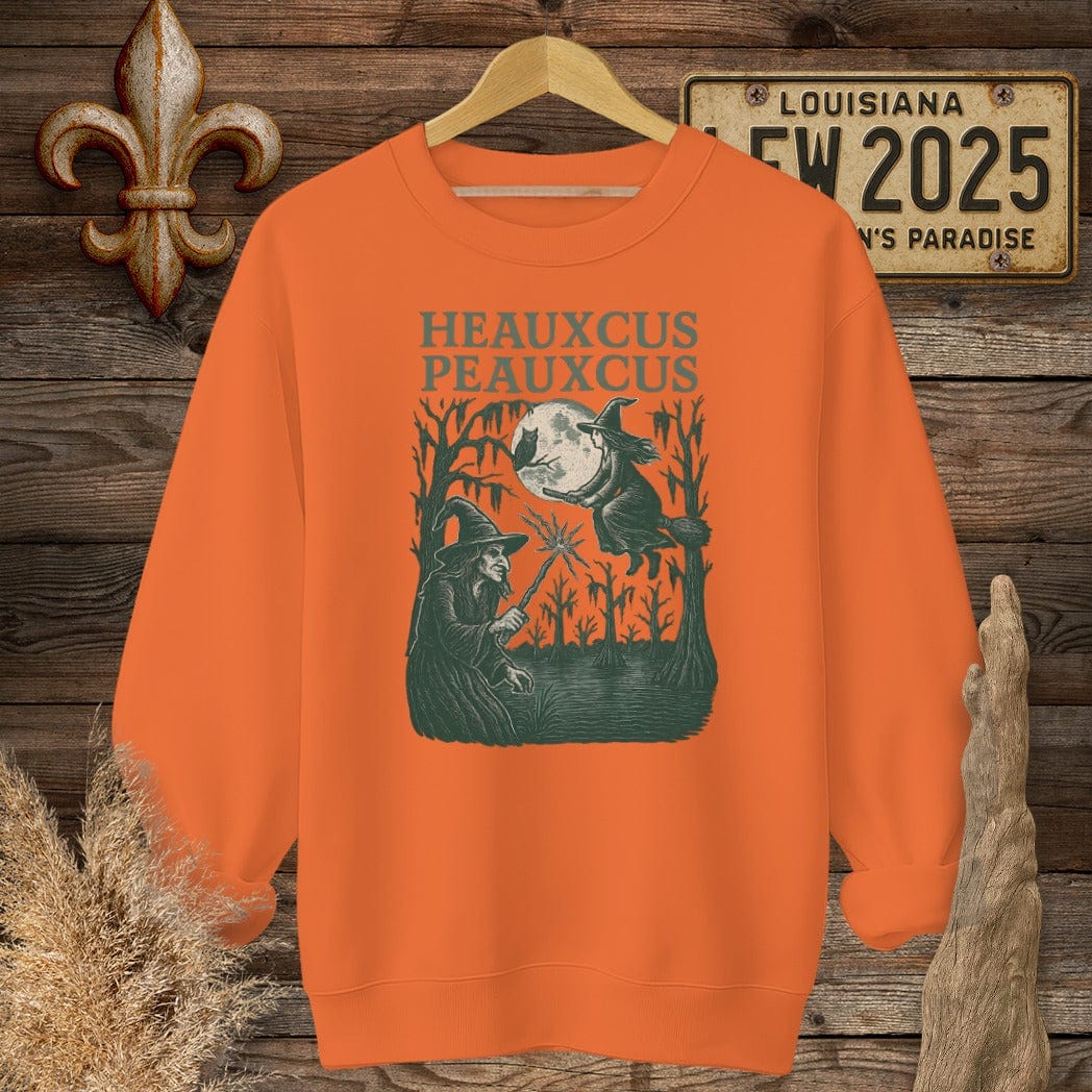 S / Orange Louisiana Heauxcus Peauxcus Halloween Sweatshirt by Laissez Faire Wear
