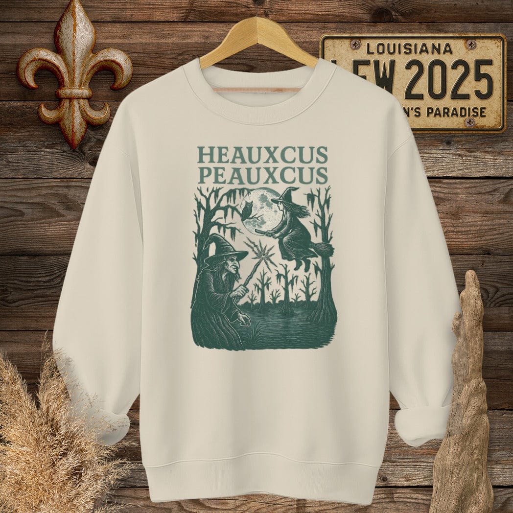 S / Sand Louisiana Heauxcus Peauxcus Halloween Sweatshirt by Laissez Faire Wear