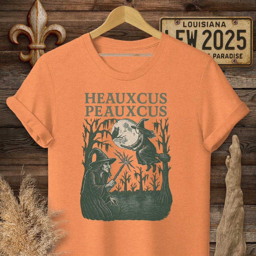 S / Heather Orange Louisiana Heauxcus Peauxcus Halloween T-Shirt by Laissez Faire Wear