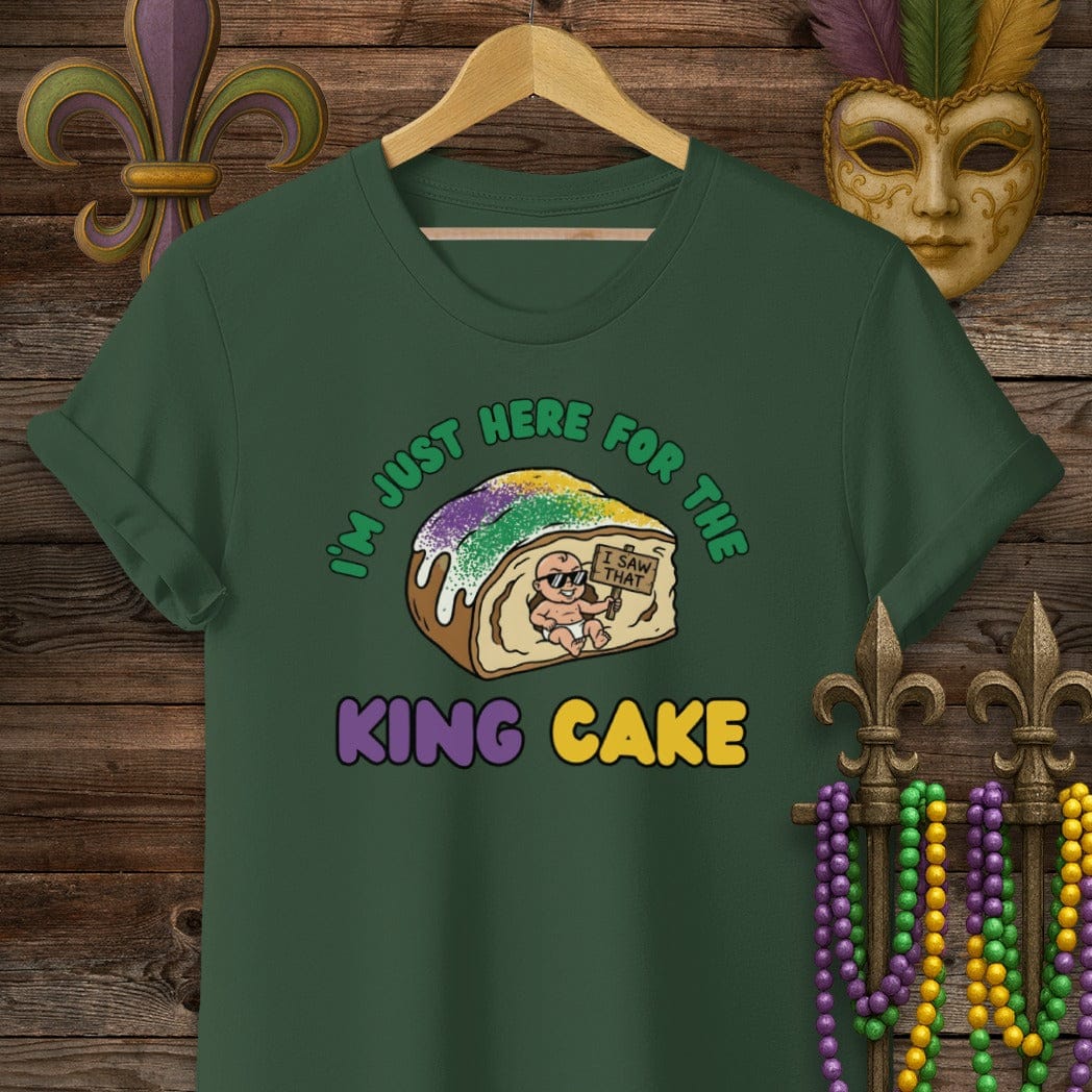 S / Forest Green Louisiana Here For The King Cake T-Shirt by Laissez Faire Wear