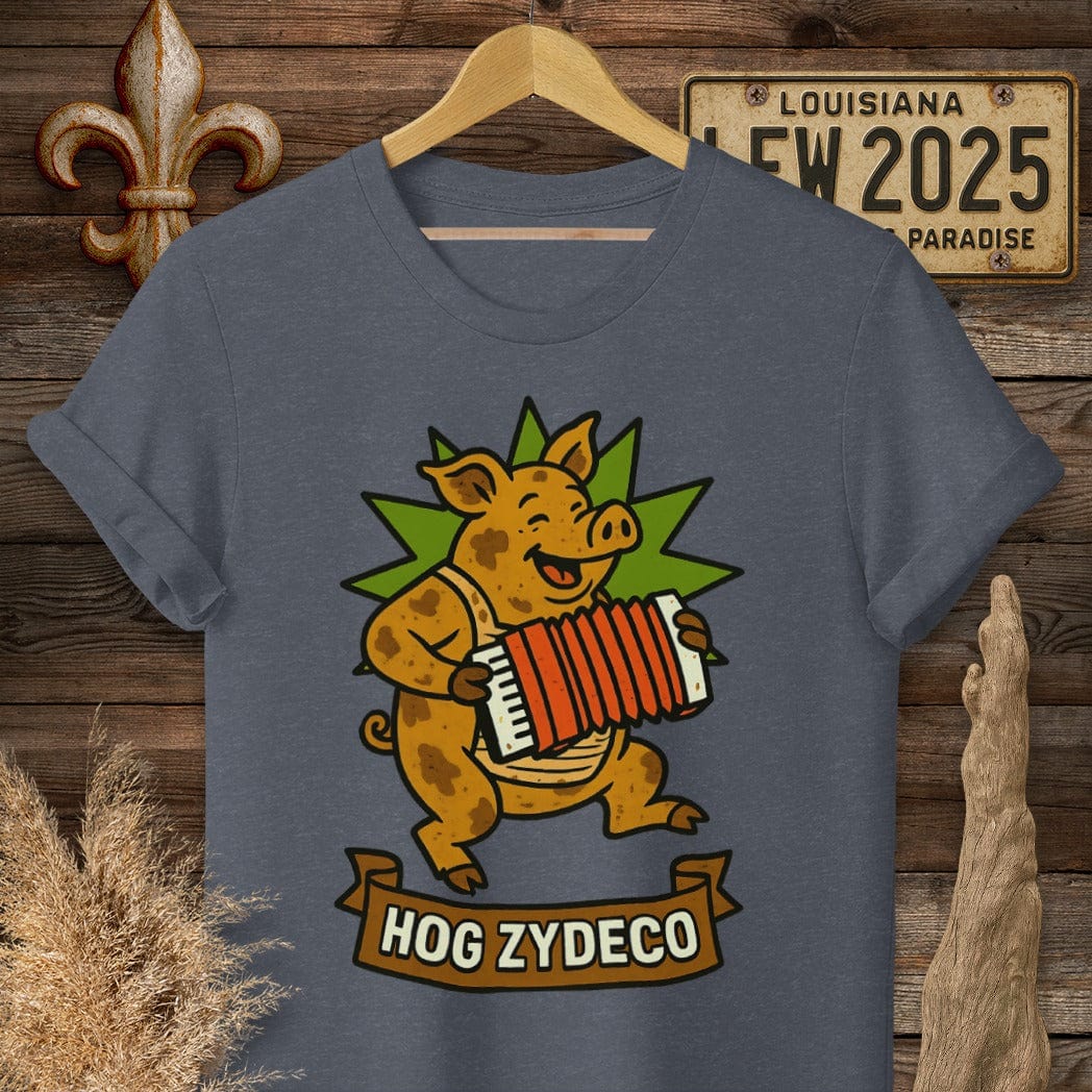 S / Heather Navy Louisiana Hog Zydeco T-Shirt by Laissez Faire Wear
