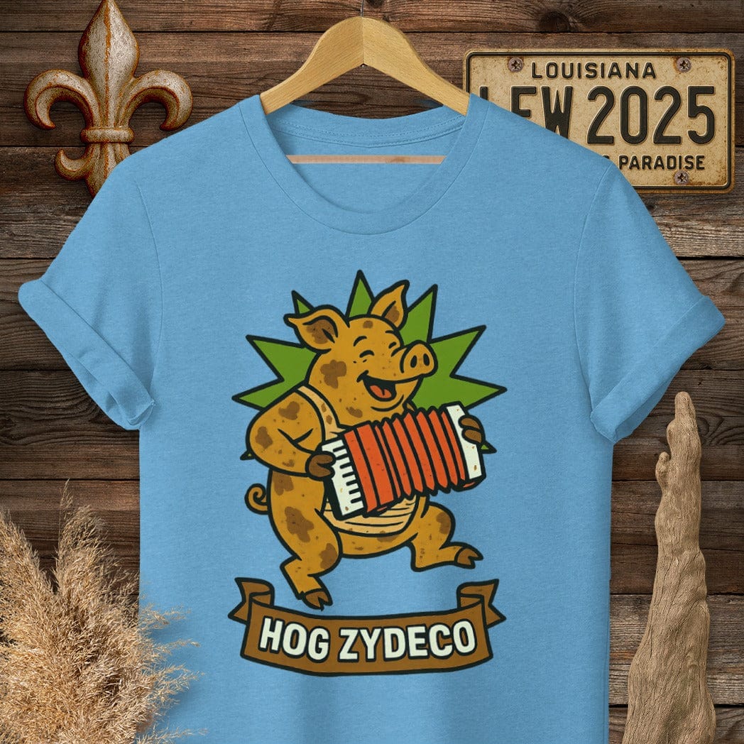S / Heather Sapphire Louisiana Hog Zydeco T-Shirt by Laissez Faire Wear
