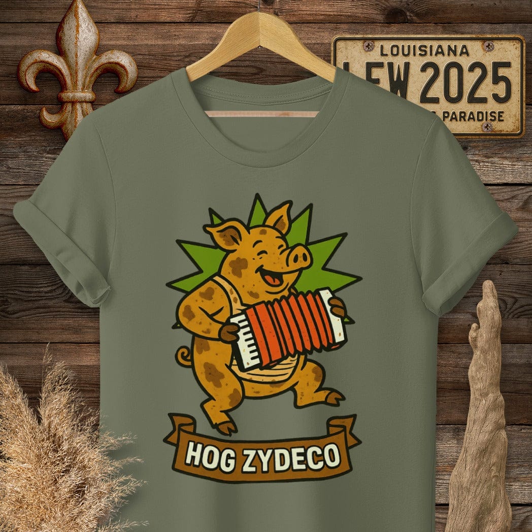 S / Military Green Louisiana Hog Zydeco T-Shirt by Laissez Faire Wear